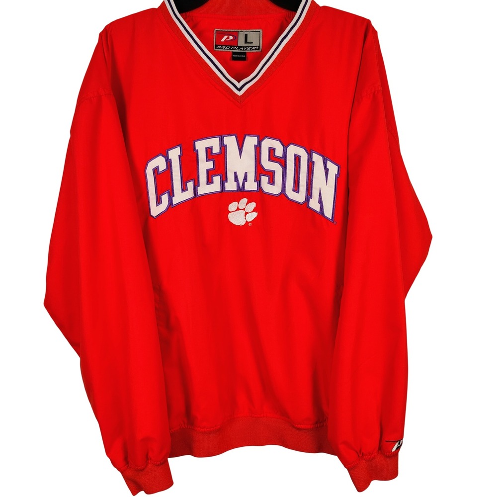 Pro Player Mens L Clemson Tigers Windbreaker Pullover Red Polyester Gorpcore